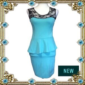 Jr small black lace and blue dress , sleeveless , form fitting